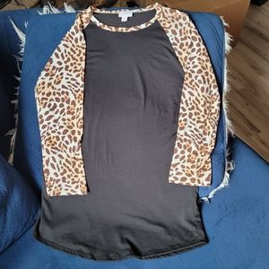 Lularoe Randy Shirt Black and Leopard Print